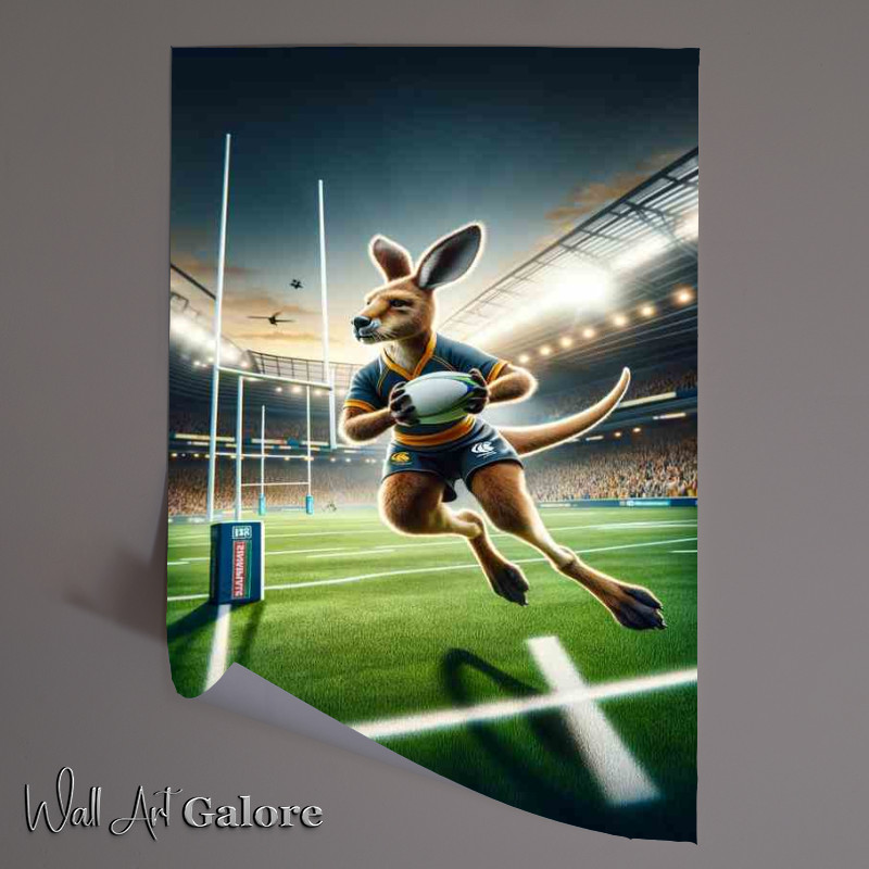 Buy Unframed Poster : (Kangaroo Playing Rugby in Rugby Outfit)
