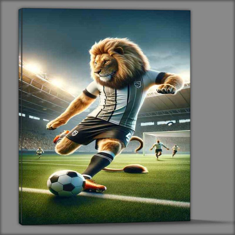 Buy Canvas : (Lion Playing Football in Soccer Outfit)