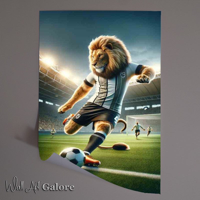 Buy Unframed Poster : (Lion Playing Football in Soccer Outfit)