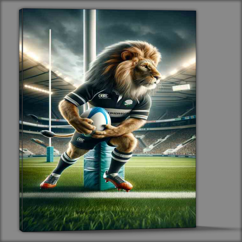 Buy Canvas : (Lion Playing Rugby)