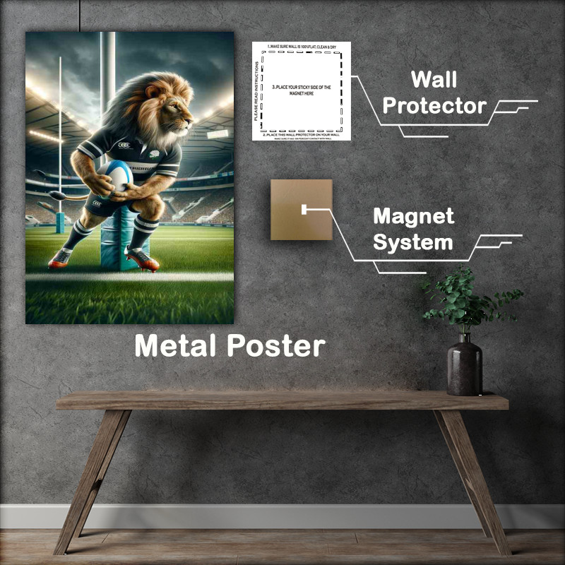 Buy Metal Poster : (Lion Playing Rugby)