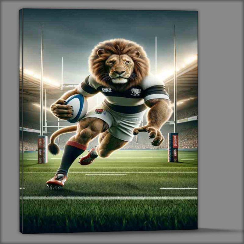 Buy Canvas : (Lion Playing Rugby in Rugby Outfit)