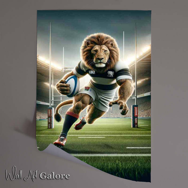 Buy Unframed Poster : (Lion Playing Rugby in Rugby Outfit)