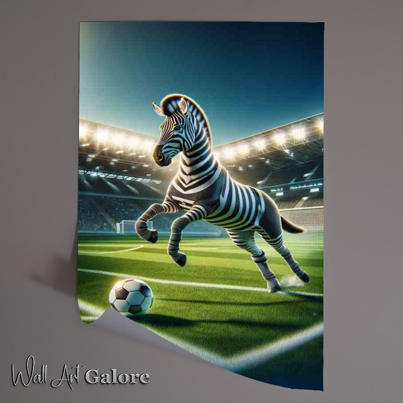 Buy Unframed Poster : (Zebra Playing Football in Soccer Outfit)