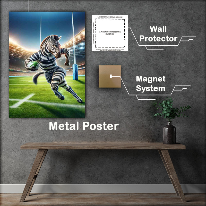 Buy Metal Poster : (Zebra Playing Rugby)