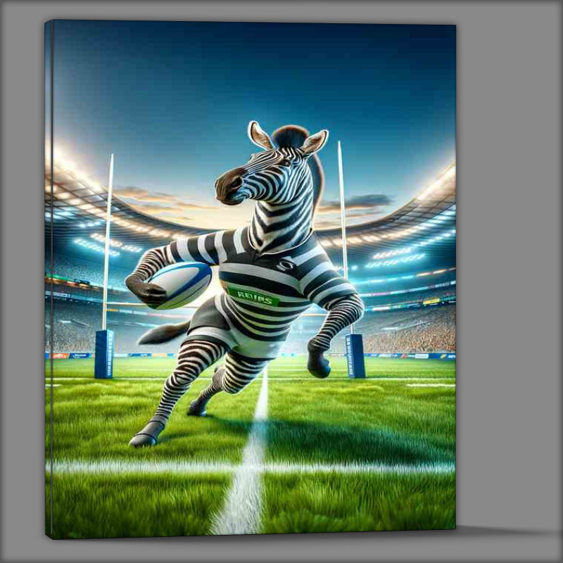 Buy Canvas : (Zebra Playing Rugby in Rugby Outfit)