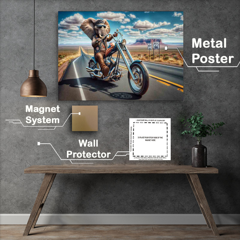 Buy Metal Poster : (Elephant Animal on an American Chopper on Route 66)