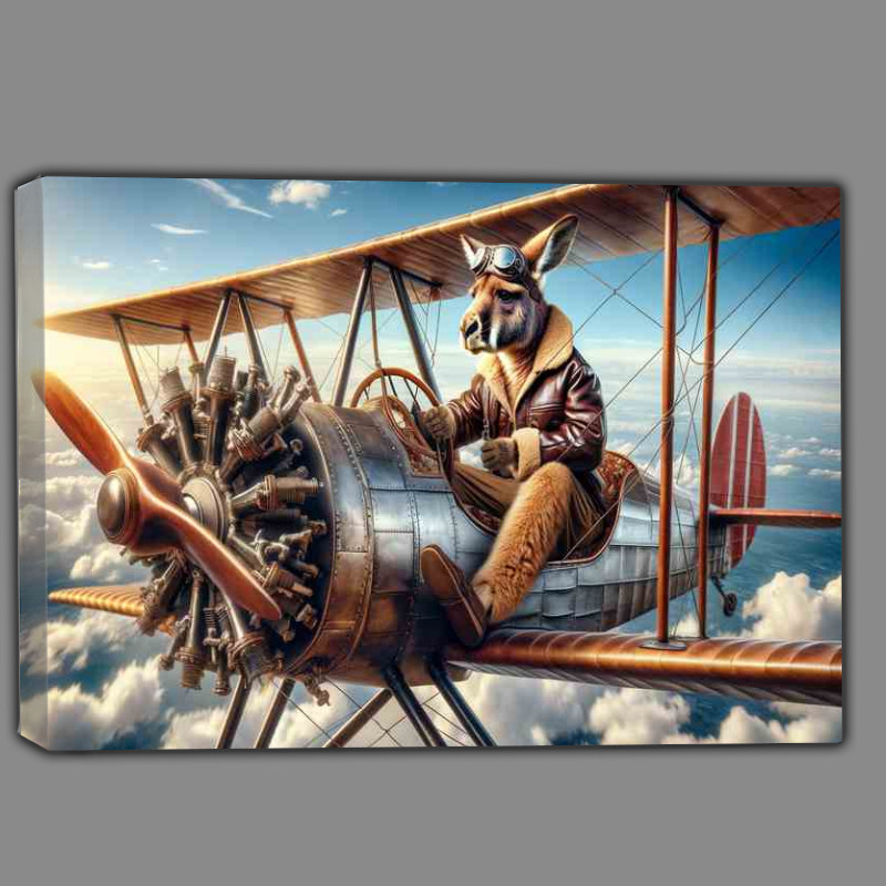 Buy Canvas : (Kangaroo Piloting a Bi Plane)