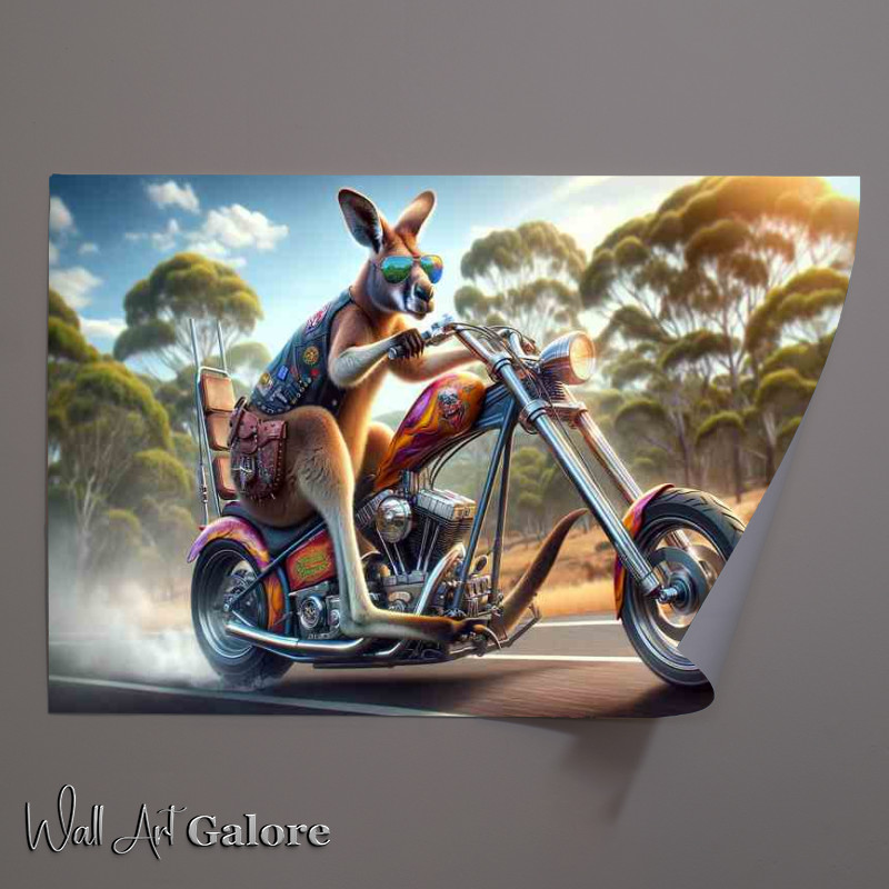 Buy Unframed Poster : (Kangaroo Riding a Chopper)