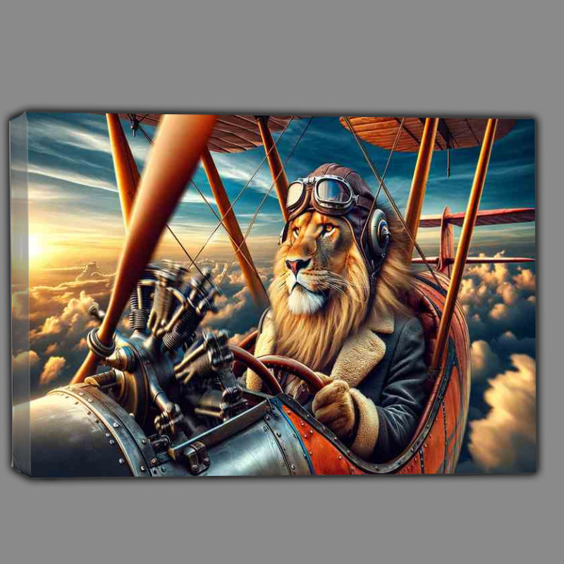 Buy Canvas : (Lion Piloting a Bi Plane with Spinning Propeller)