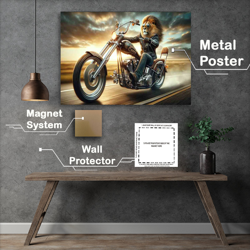 Buy Metal Poster : (Lion Riding a Chopper Down the Highway)