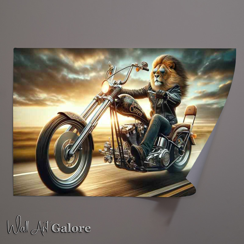 Buy Unframed Poster : (Lion Riding a Chopper Down the Highway)