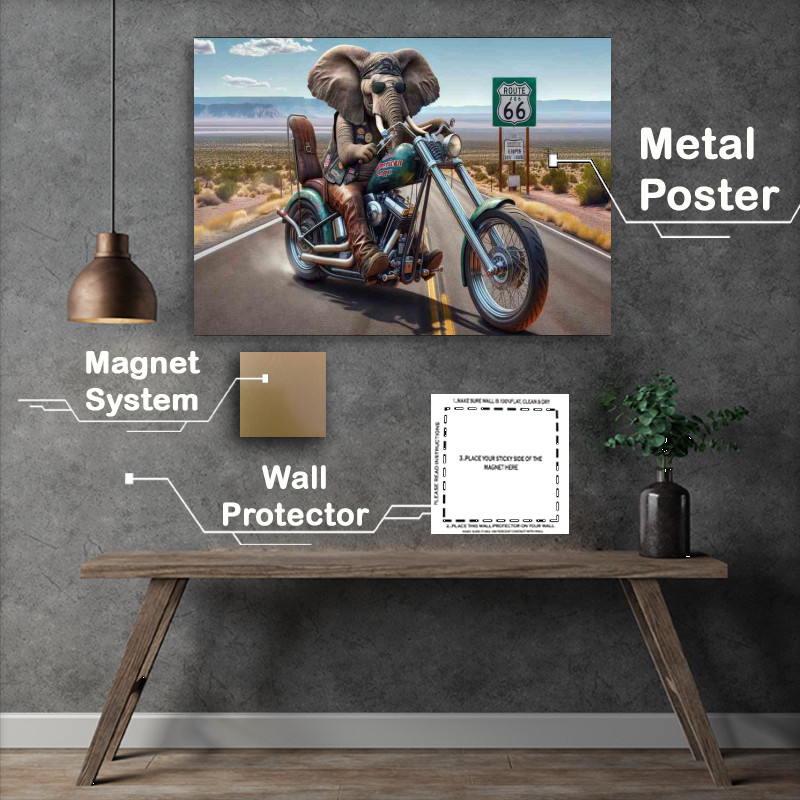 Buy Metal Poster : (Solo Animal on an American Chopper on Route 66 Elephant)
