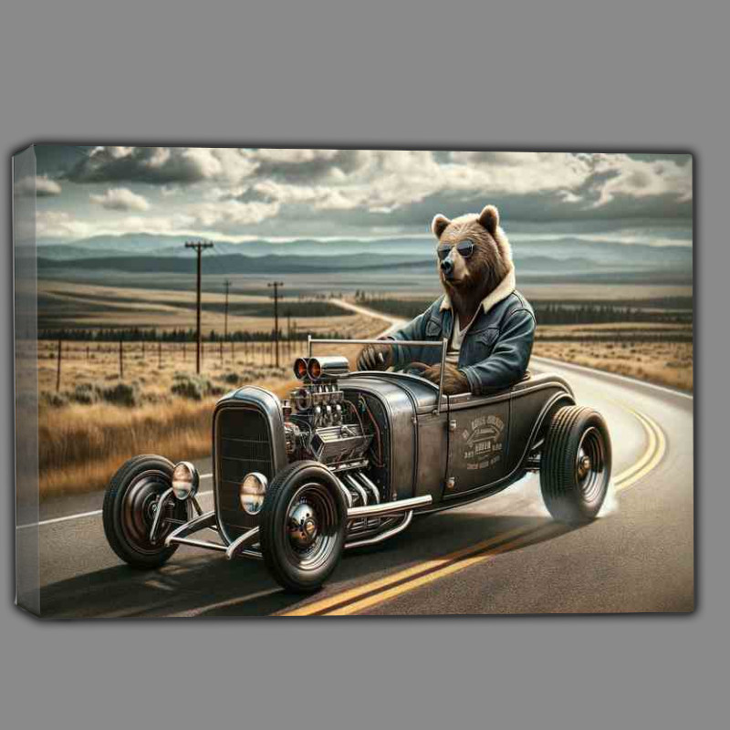 Buy Canvas : (Solo Bear Driving an American Hot Rod)