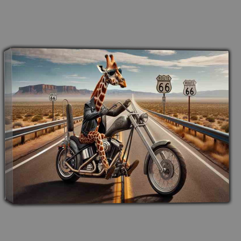 Buy Canvas : (Solo Giraffe Riding a Chopper on Route 66)