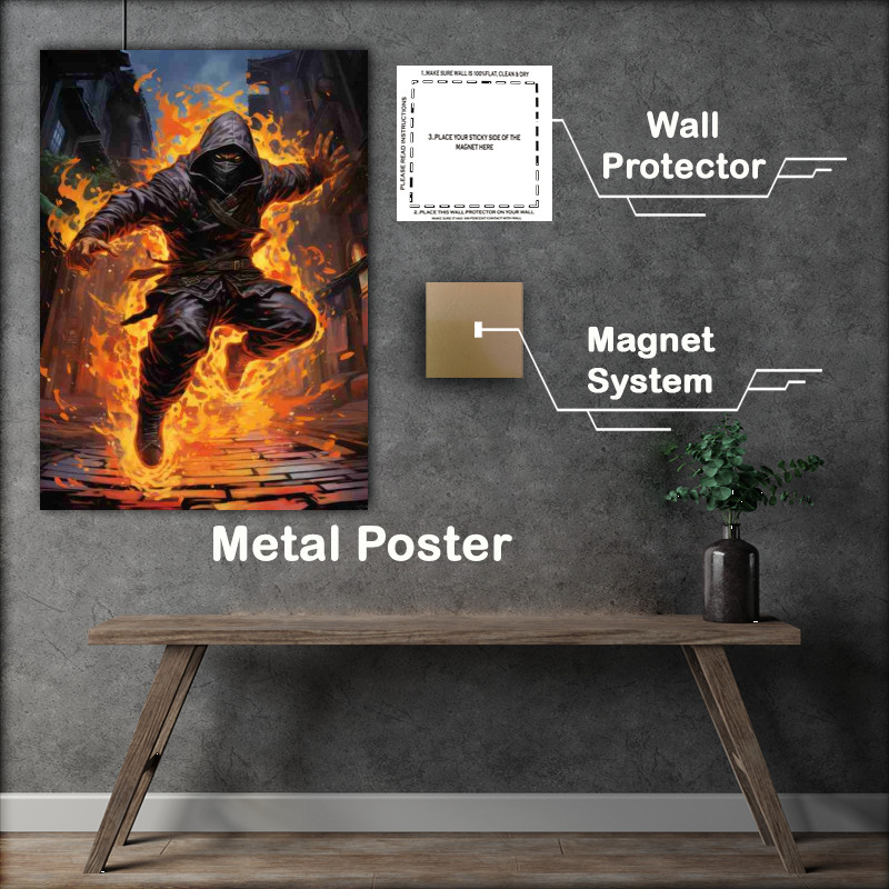 Buy Metal Poster : (Ninja kicking bright in the sky)