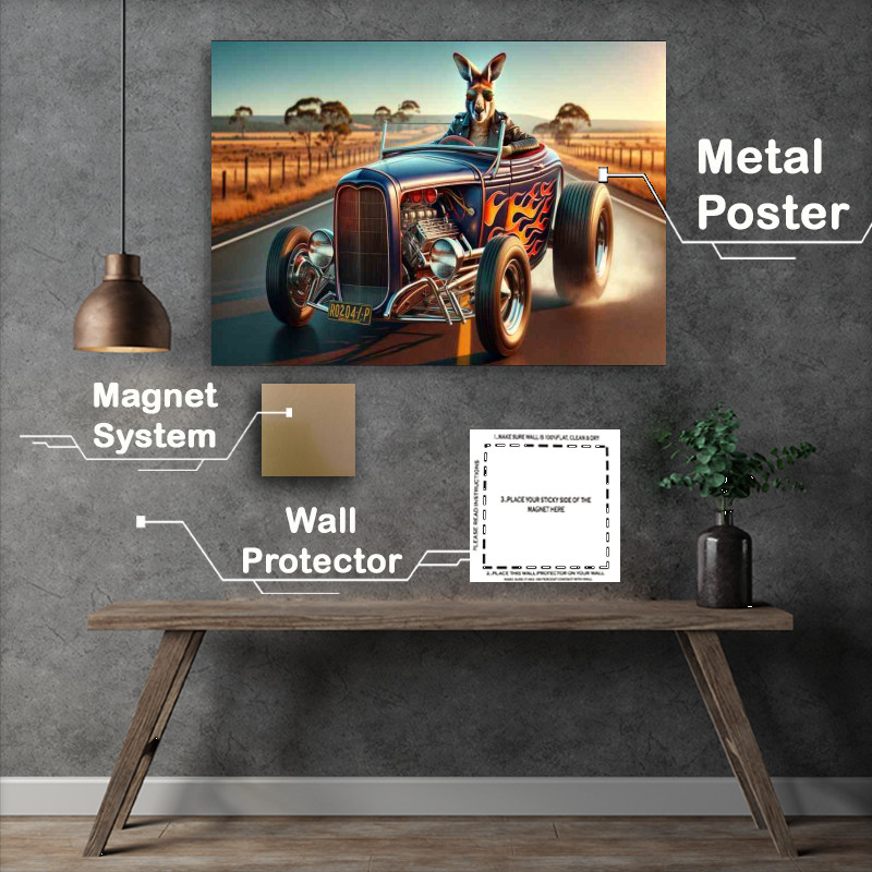 Buy Metal Poster : (Solo Kangaroo Driving an American Hot Rod)