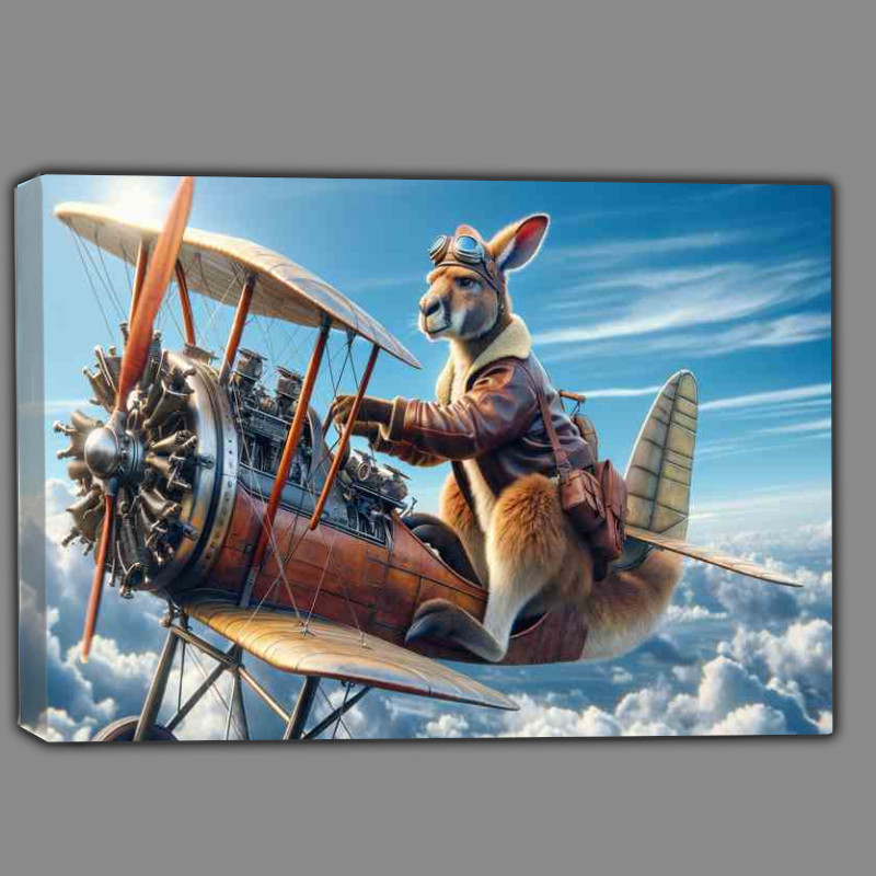 Buy Canvas : (Solo Kangaroo Piloting a Bi Plane)