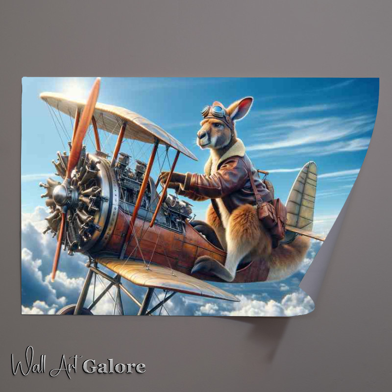 Buy Unframed Poster : (Solo Kangaroo Piloting a Bi Plane)