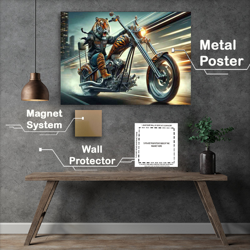 Buy Metal Poster : (Solo Tiger Riding a Chopper)