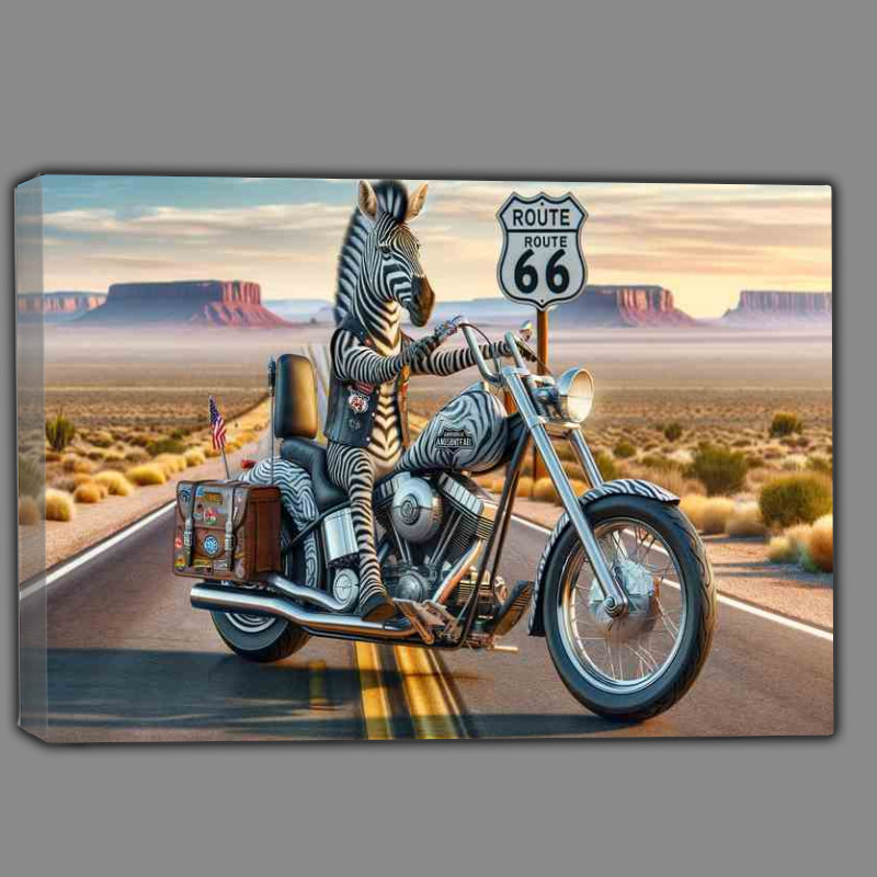 Buy Canvas : (Solo Zebra on an American Chopper on Route 66)