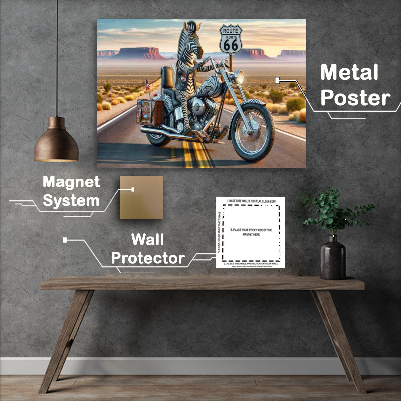 Buy Metal Poster : (Solo Zebra on an American Chopper on Route 66)
