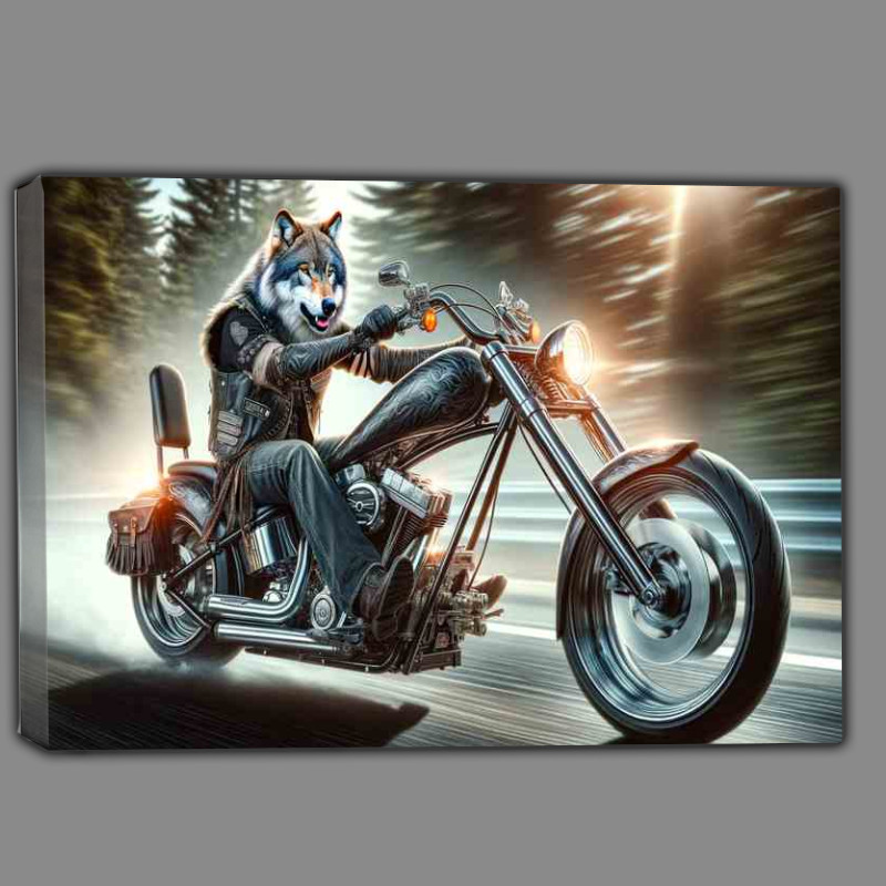 Buy Canvas : (Wolf Riding a Chopper on the highway)