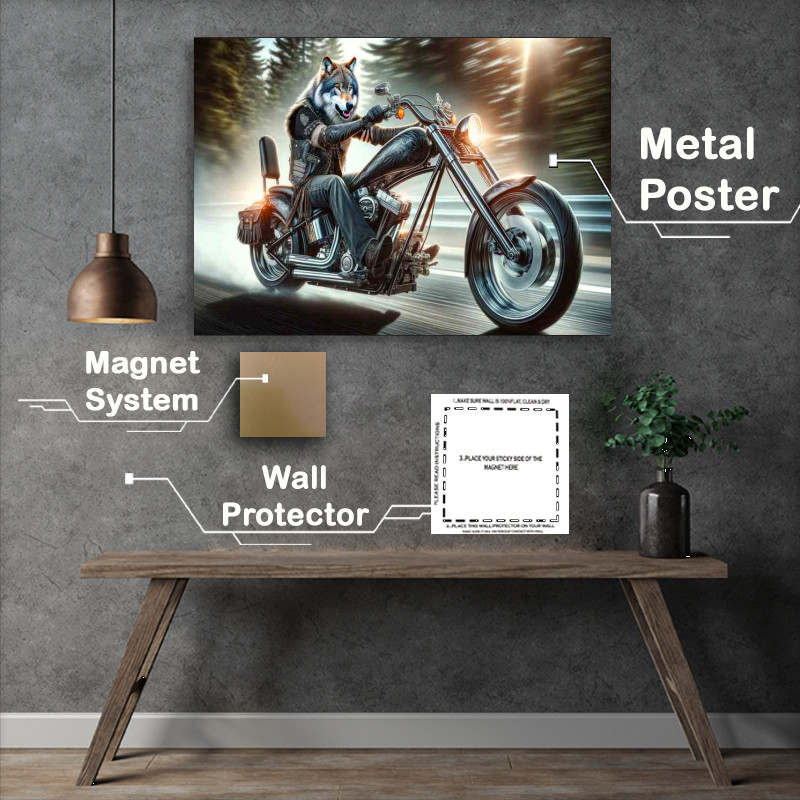 Buy Metal Poster : (Wolf Riding a Chopper on the highway)