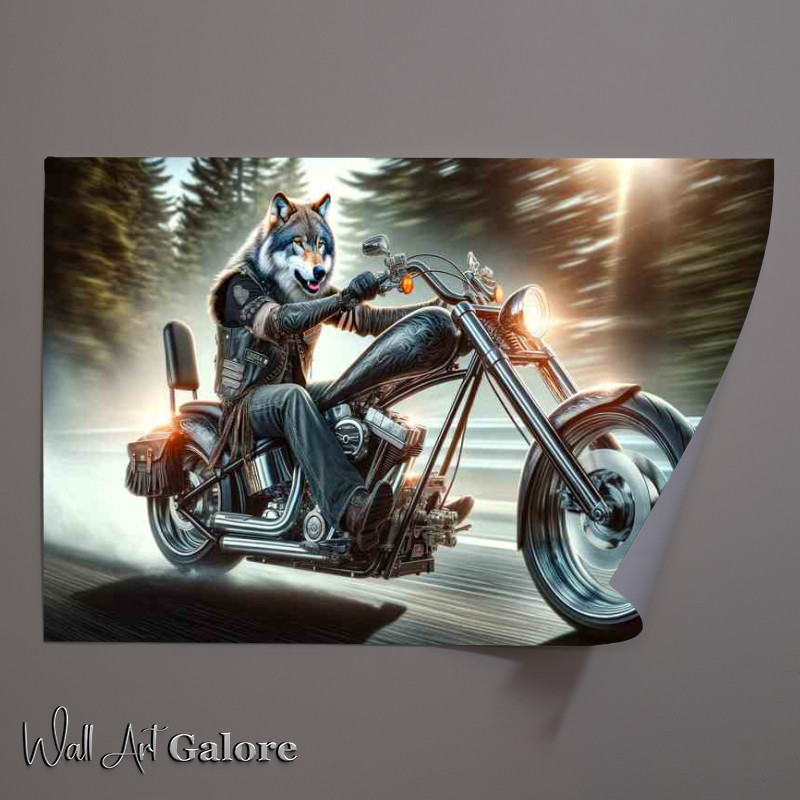 Buy Unframed Poster : (Wolf Riding a Chopper on the highway)