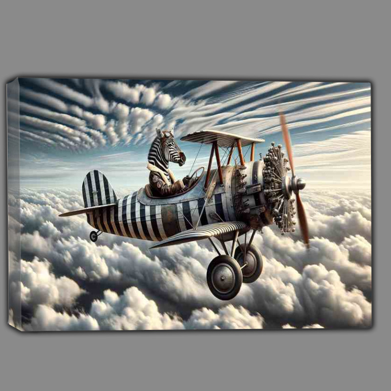 Buy Canvas : (Zebra Piloting a Bi Plane with Spinning Propeller)