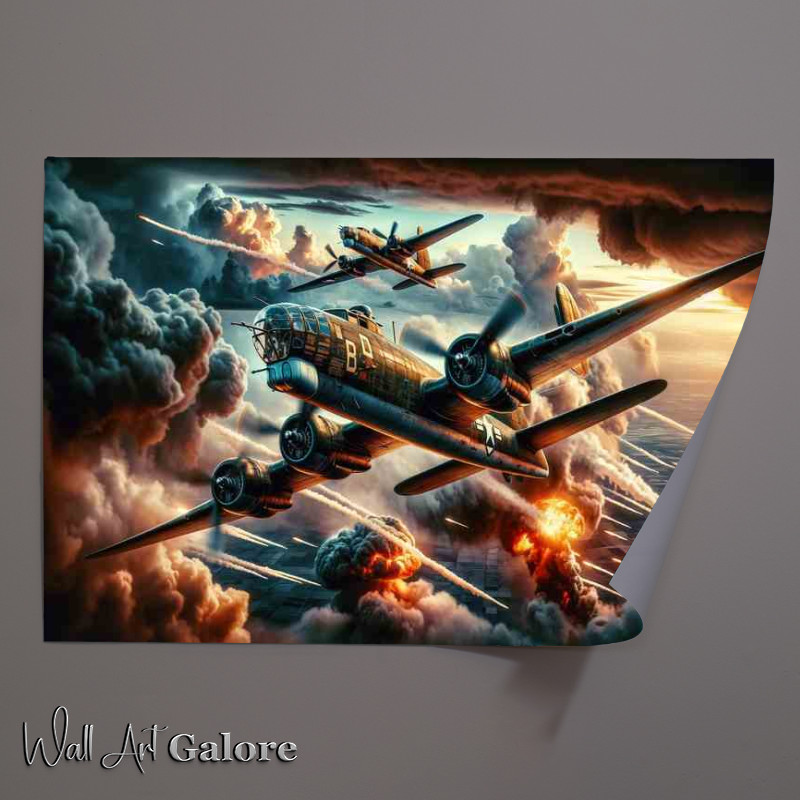 Buy Unframed Poster : (Bombers in Intense Combat in the sky)