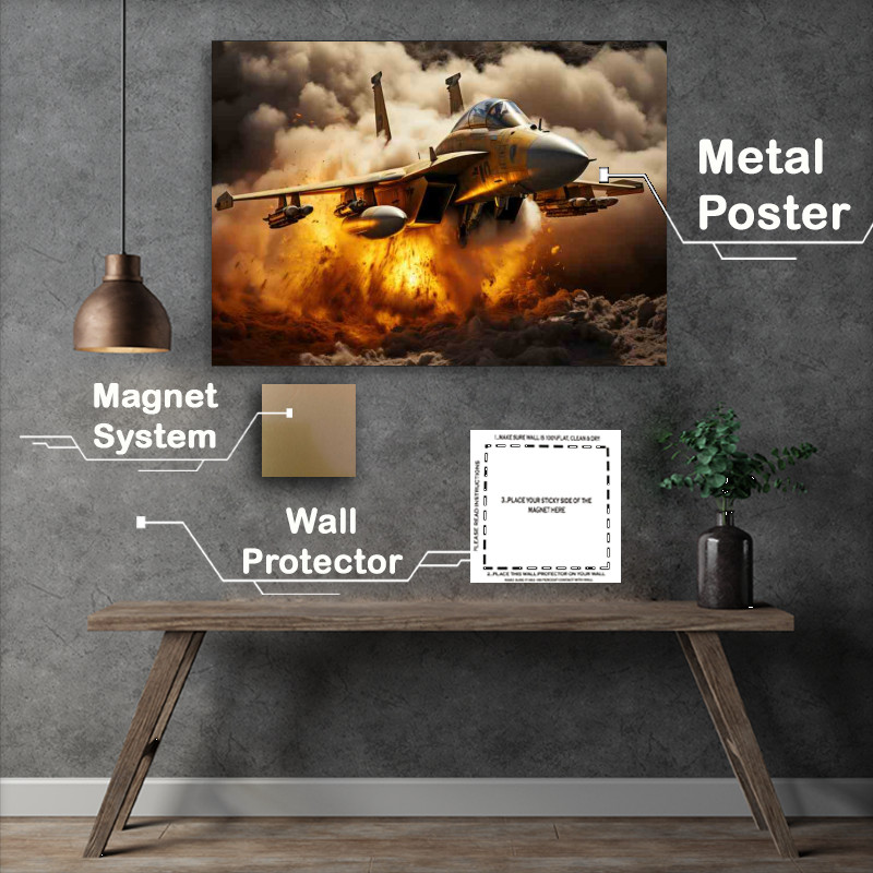 Buy Metal Poster : (Fighter jet Launches through the fire)