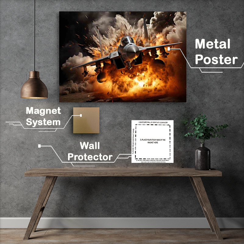 Buy Metal Poster : (Fighter launches through the smoke)