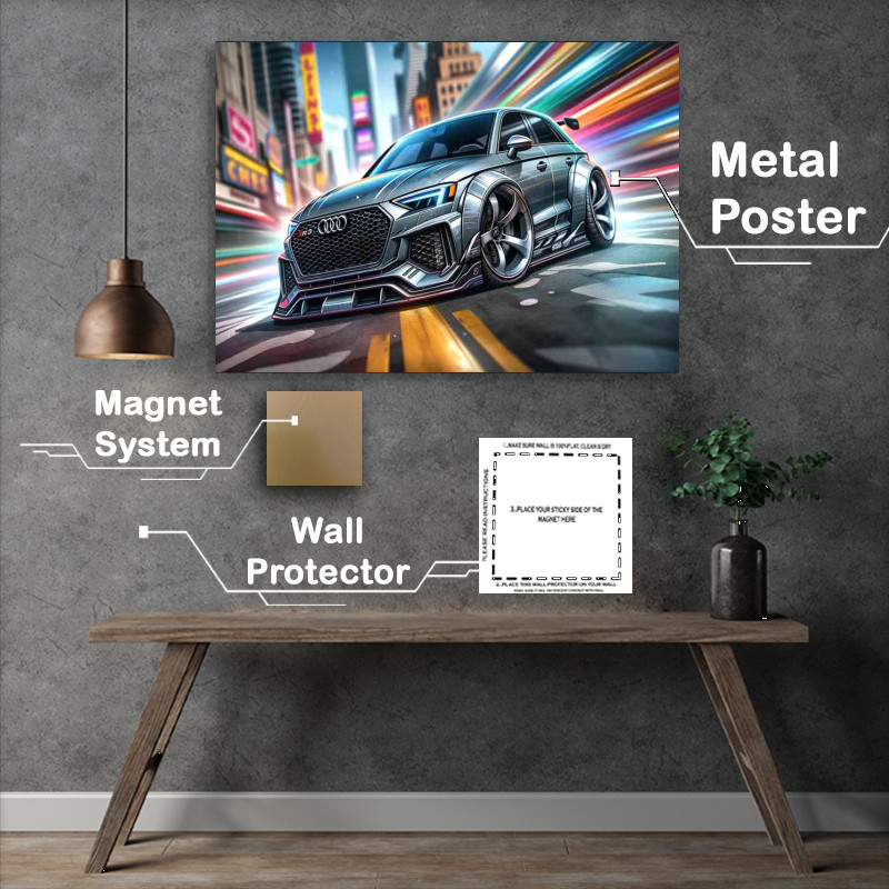 Buy Metal Poster : (Audi RS3 The car is designed sleek grey cartoon style)
