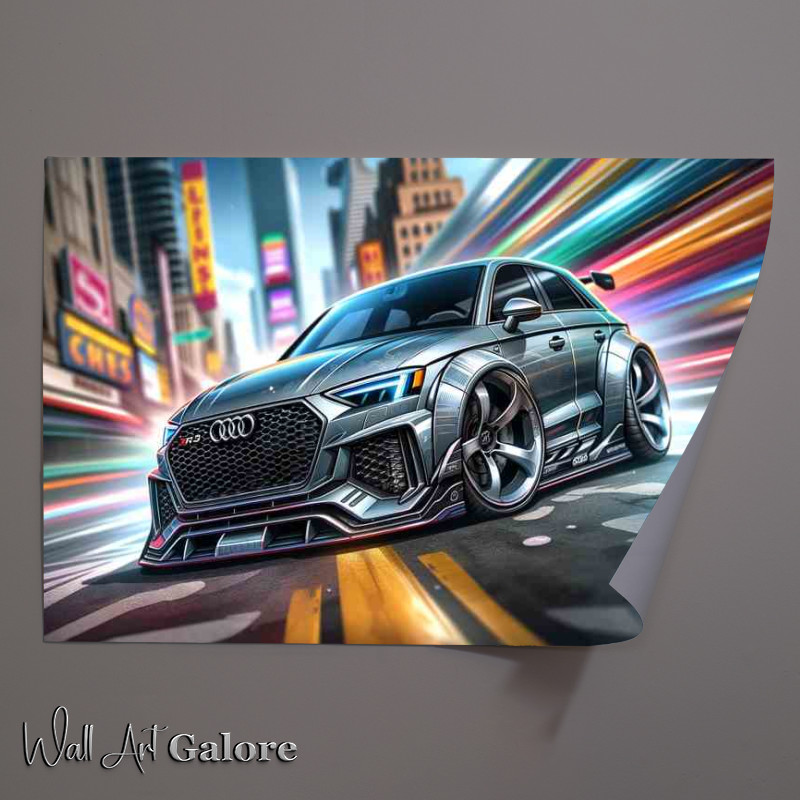 Buy Unframed Poster : (Audi RS3 The car is designed sleek grey cartoon style)
