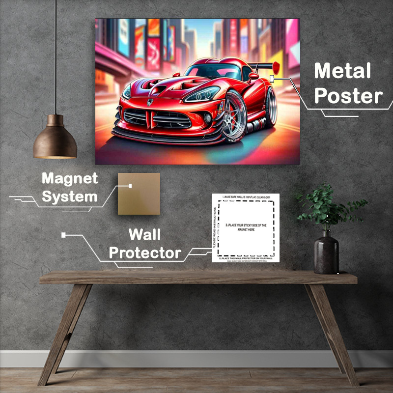 Buy Metal Poster : (Dodge Viper with extremely exaggerated features In Red)