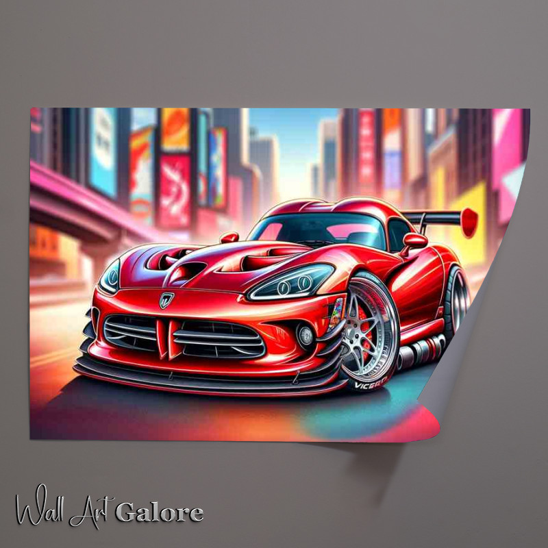 Buy Unframed Poster : (Dodge Viper with extremely exaggerated features In Red)