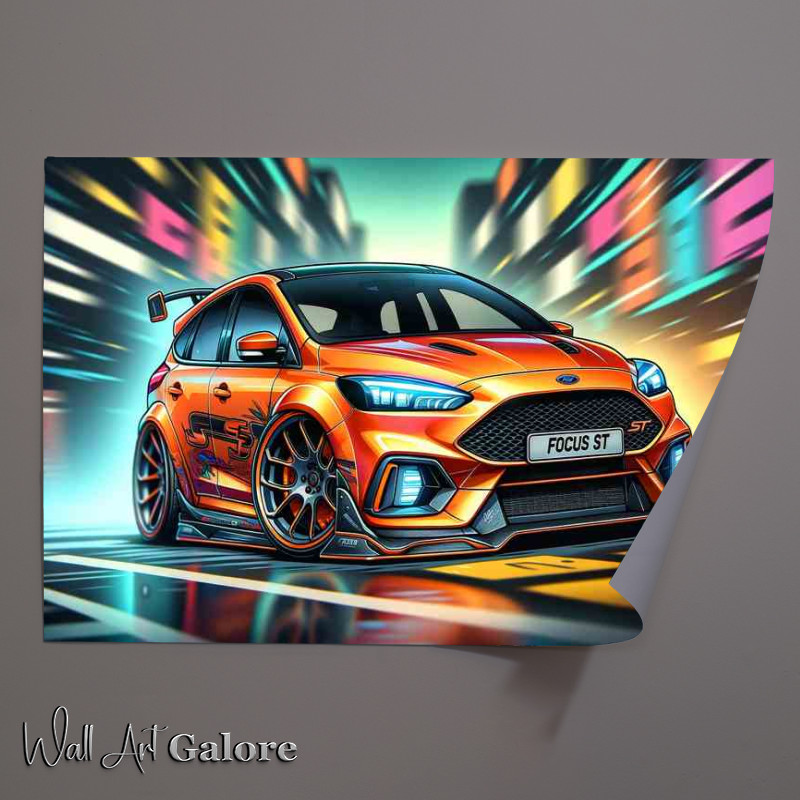 Buy Unframed Poster : (Ford Focus ST The car is designed with a bright orange paint)