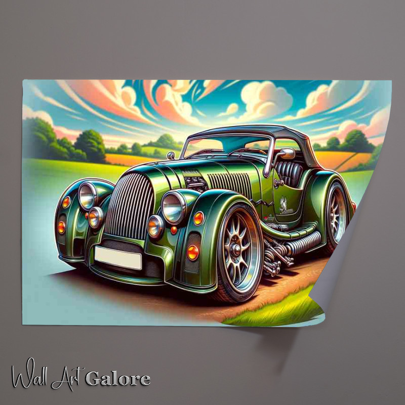 Buy Unframed Poster : (Morgan car The car is designed with a vintage green paint)