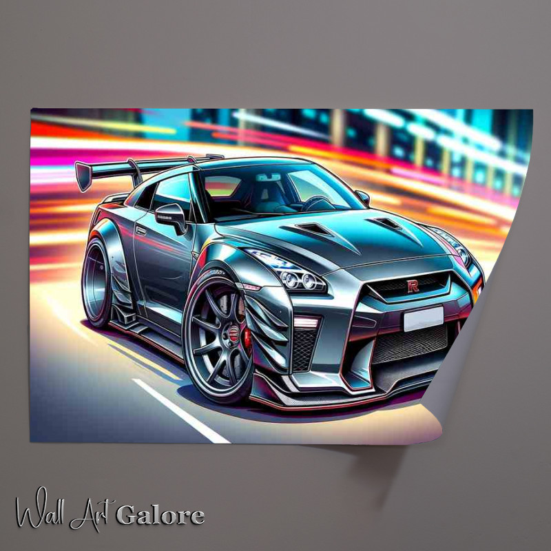 Buy Unframed Poster : (Nissan GTR with extremely with a metallic gray paint job)