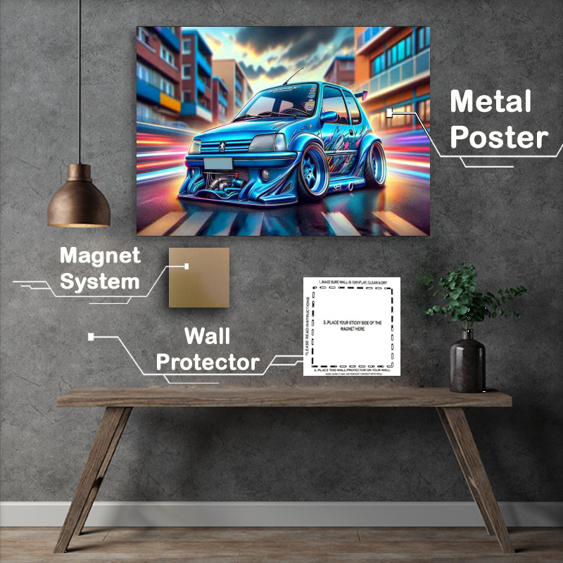 Buy Metal Poster : (Peugeot 106 with extremely with a lively blue paint)