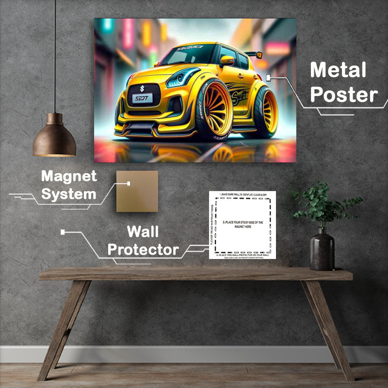 Buy Metal Poster : (Suzuki Swift Sport with extremely exaggerated yellow)