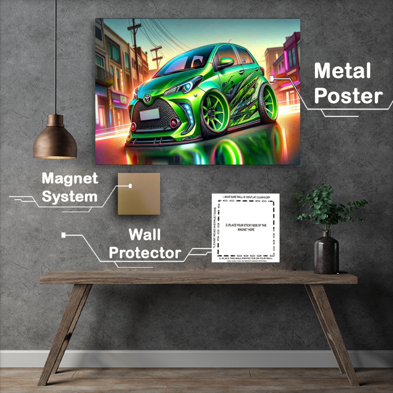 Buy Metal Poster : (Toyota Yaris with designed with a vibrant green)