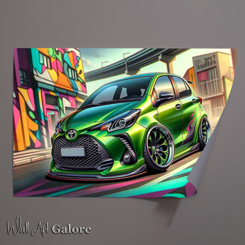 Buy Unframed Poster : (Toyota Yaris with extremely exaggerated features In Green)