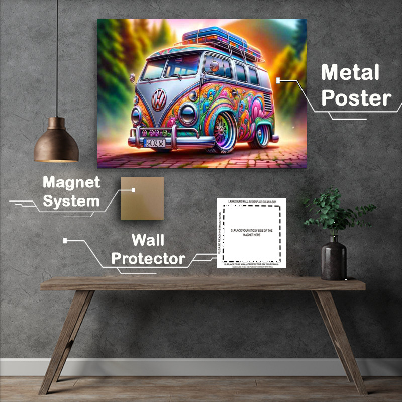 Buy Metal Poster : (VW Camper The van is designed with a colorful paints)