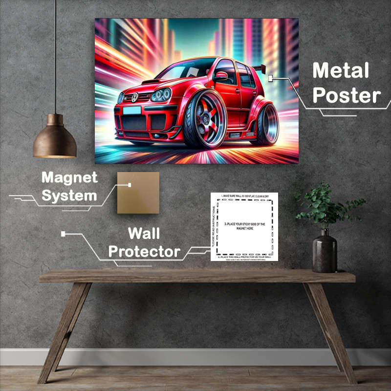 Buy Metal Poster : (Volkswagen Golf GTI The car is designed in burst red)