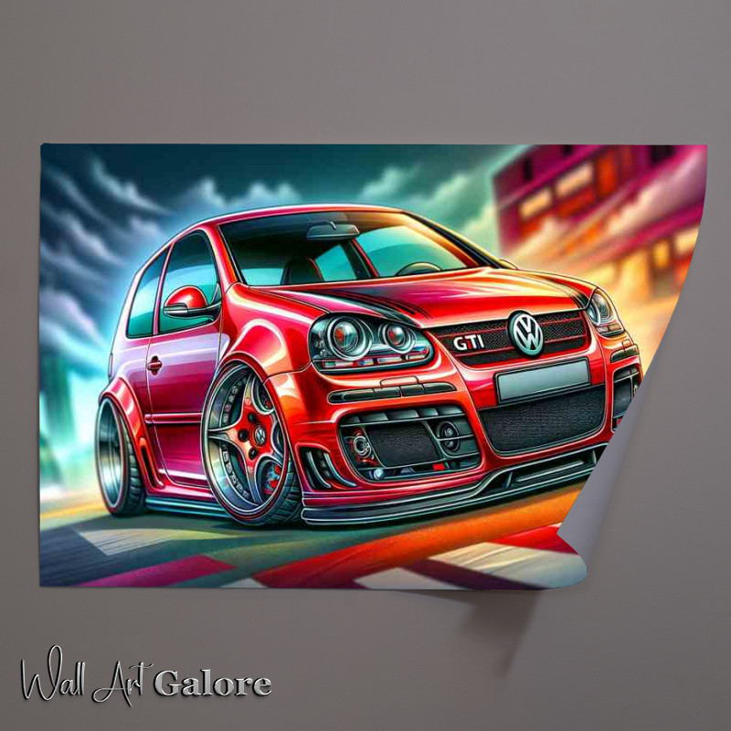 Buy Unframed Poster : (Volkswagen Golf GTI with extremely exaggerated features)