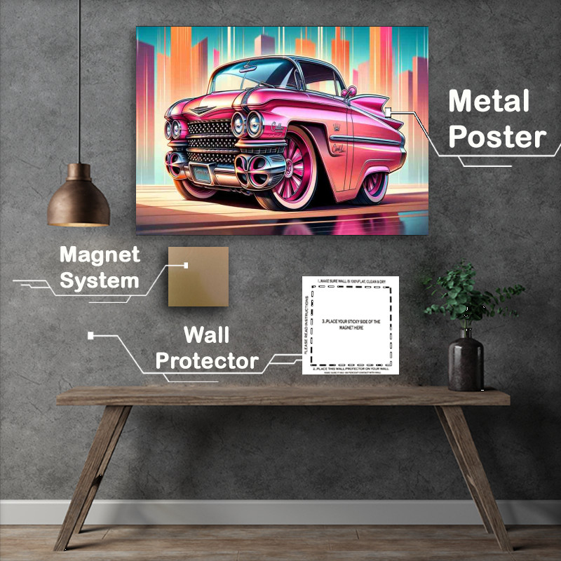 Buy Metal Poster : (1959 Cadillac style in pink cartoon)