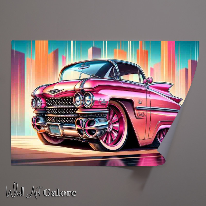 Buy Unframed Poster : (1959 Cadillac style in pink cartoon)
