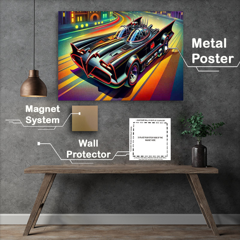 Buy Metal Poster : (1966 Batmobile style black and red cartoon)